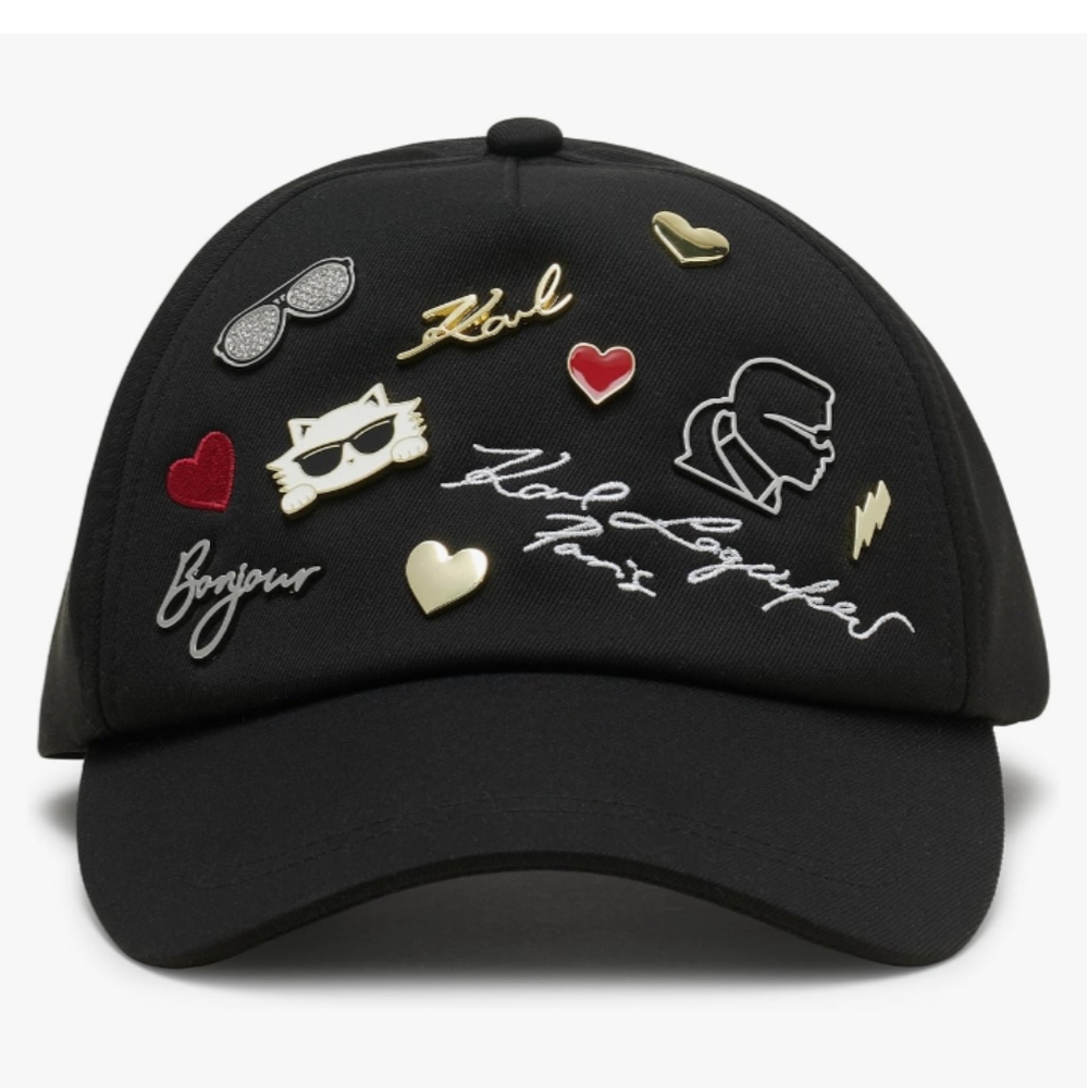 Karl Lagerfeld Paris Black Cate Pins Baseball Hat